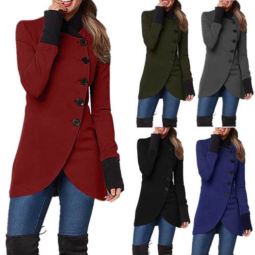 Splicing hem slit long sleeved jacket