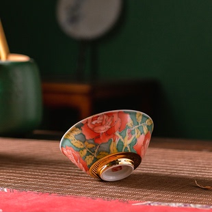 高档黄金器主人杯釉下彩肖建辉手绘陶瓷茶杯高端个人单杯喝茶品茗