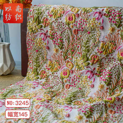浮雕女装田园茶风料包花束花布硬挺提花歇装饰春秋连衣裙复古面料