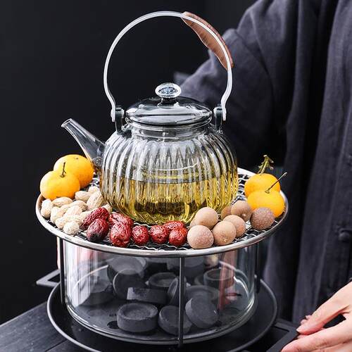 围炉煮茶家用玻璃观火炭炉茶室暖手炉户外露营透明煮茶炉烧烤火炉