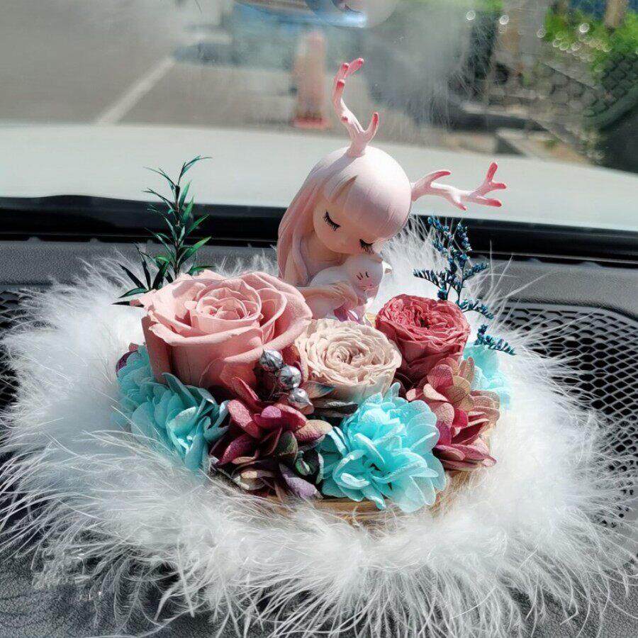 永生花汽车摆件汽车饰品幽静之鹿网红汽车内装饰送闺蜜生日礼物