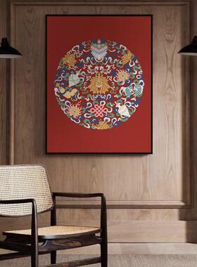 定做新中式风珐彩纯手琅绘国画喜红色吉祥庆厅客装饰画挂入户玄关