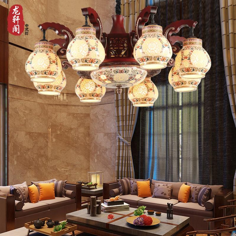 中吊陶灯瓷实木客厅329灯餐厅灯中式灯式具仿古酒典中国风店大厅