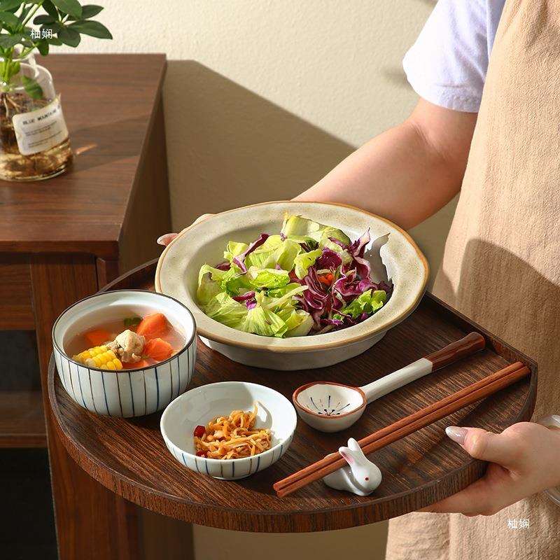 日式仪式感餐具一人食碗盘筷套装月亮托盘月子民宿早餐盘一人