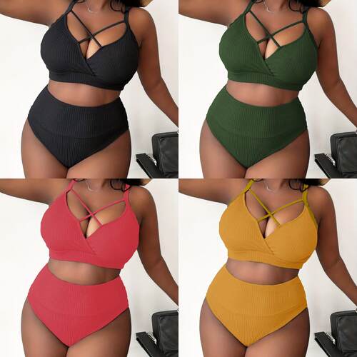 Plus Size Two-Piece Set Criss Cross Crop Cami Top & High