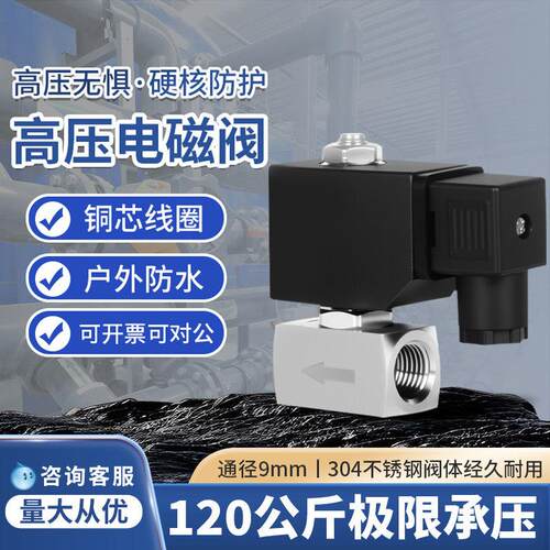 120公斤不锈钢高压电磁阀通径9mm耐高温户外防水电磁阀ac220v24v