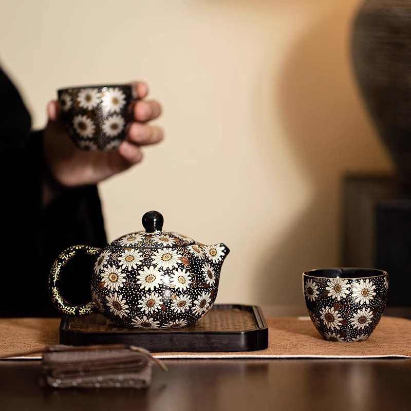 金银错小雏菊茶具套装陶瓷茶壶一壶二杯家用泡茶套组商务伴手礼品,餐饮具,茶杯,淘宝优惠券,粉丝福利购,淘宝优惠卷