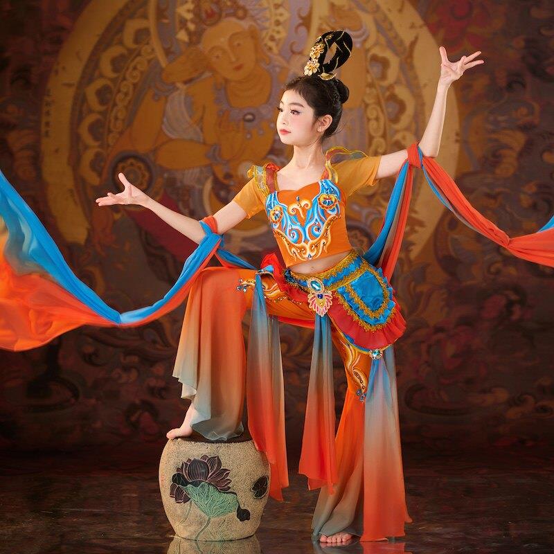 儿童新款敦煌飞天乐鼓舞蹈服古典舞飘逸仙女服反弹琵琶女童演出服