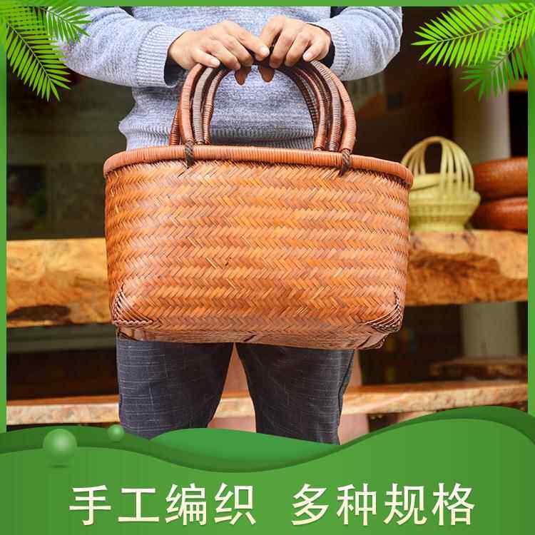 手提复古风篮子 竹子编织节日旅游收纳礼品篮 家居购物鸡蛋买菜蓝