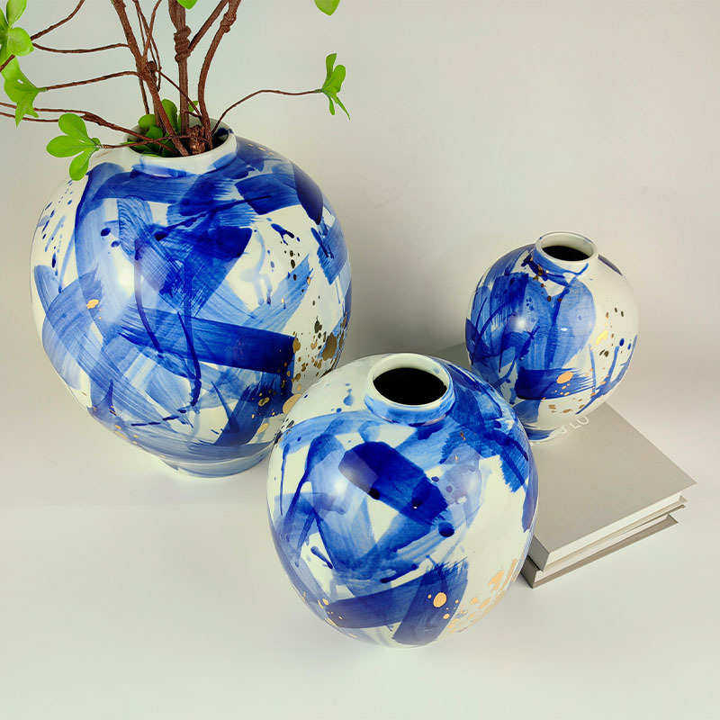 蓝白落地花瓶陶瓷简约现代水培装饰摆件多肉大花盆景德镇景观瓶,家居饰品,花瓶,淘宝优惠券,粉丝福利购,淘宝优惠卷