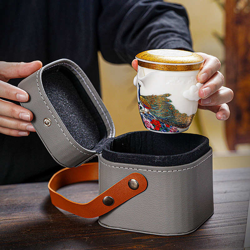 羊脂玉白瓷旅行茶具套装一壶两杯户外陶瓷泡茶壶茶杯便携式快客杯