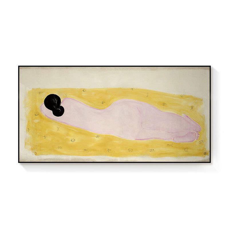 常玉装饰画碎花毯子上的裸女世界名画客厅玄关卧室床头挂画艺术画
