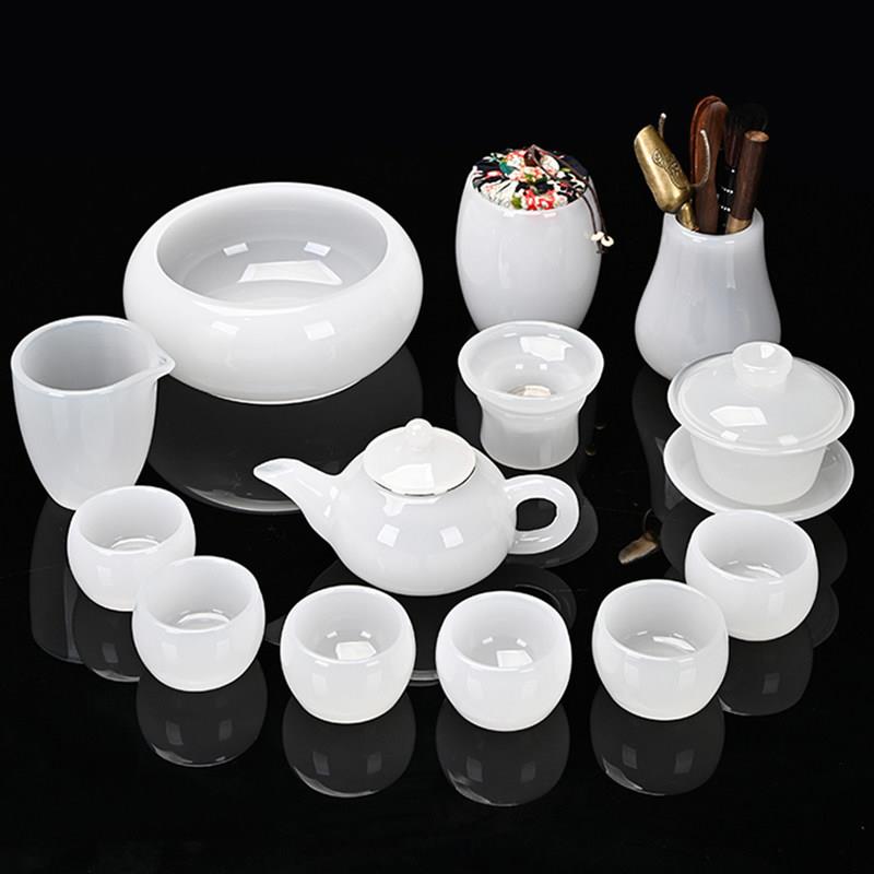 琉璃玉瓷茶具套组茶杯功夫家用高档白玉琉璃盖碗简约茶杯泡茶壶