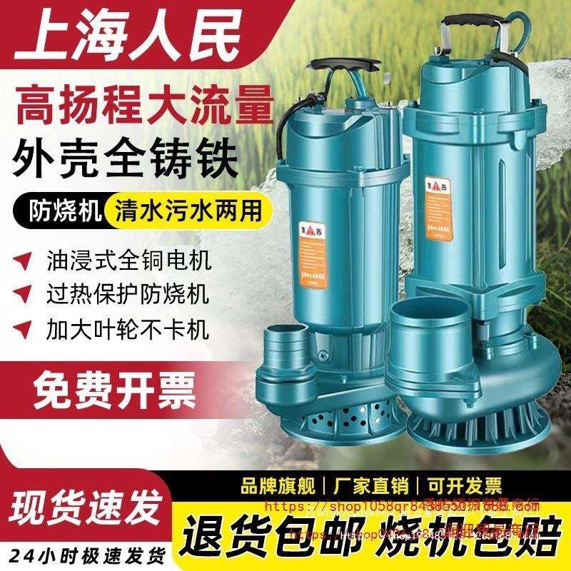 上海人民铁壳潜水泵3寸4寸清水泵220V农用灌溉高扬程排污泵抽水机