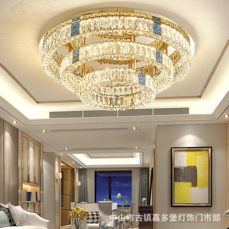 圆形客厅水晶吸顶灯卧室轻奢现代简约不锈钢客厅主灯超亮餐厅灯