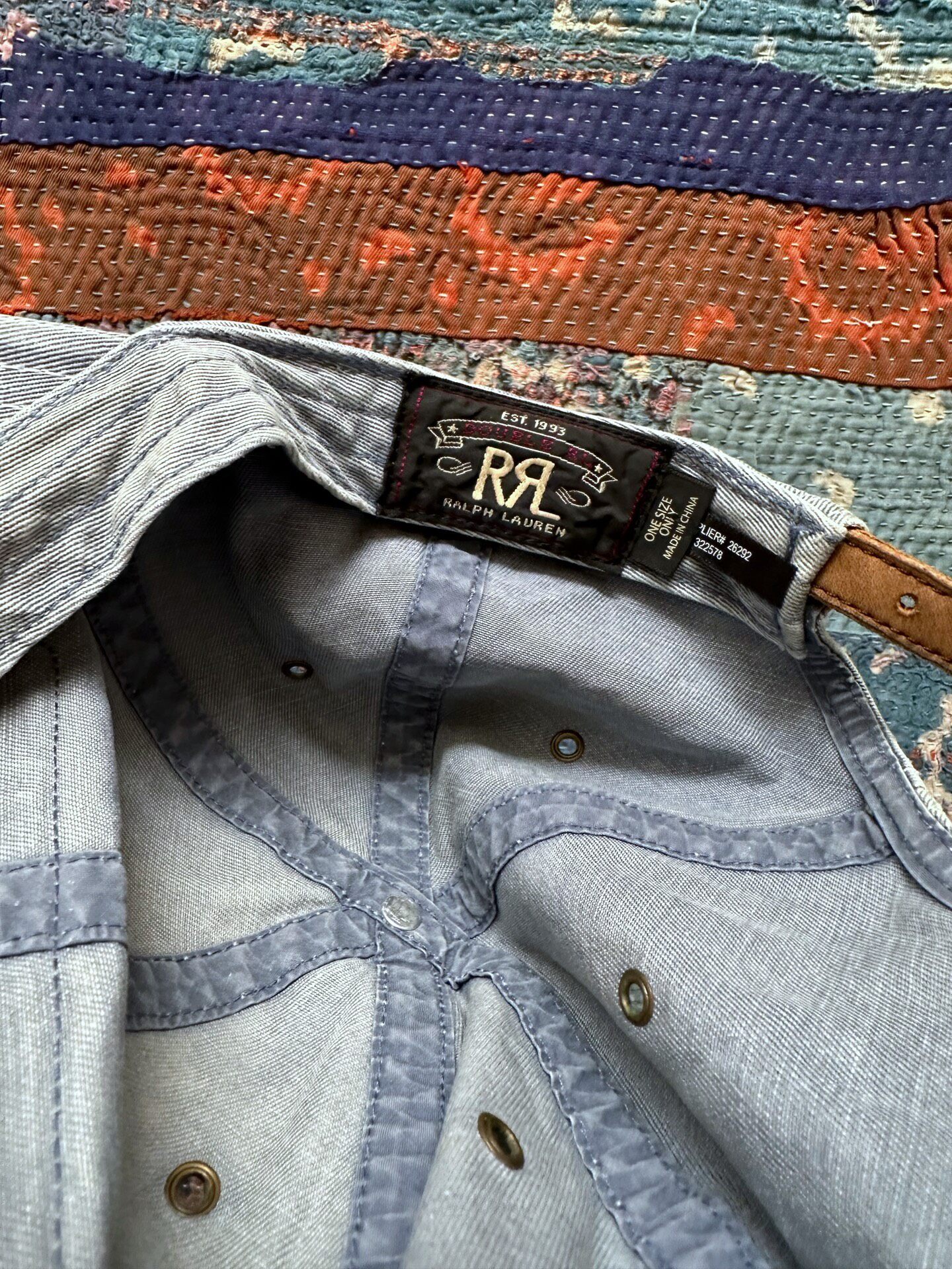 Double RL Washed Distressed Baseball Cap — label