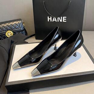 Kally 女士高跟鞋 显瘦版 2025新款 漆皮方头气质纯色设计 型 Craes