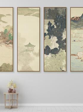 新中式山水装饰画 画现代水墨画 画竖条纹屏四联古风挂画 画客厅