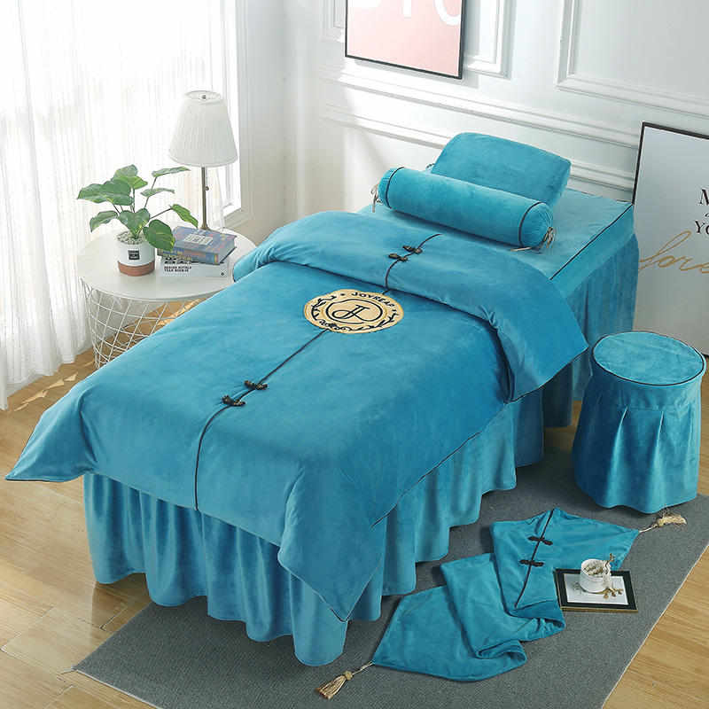 水晶绒美容床罩四件套按摩理疗熏蒸中医推拿养生定做方头圆头logo