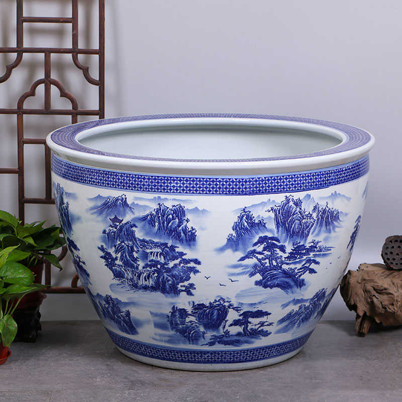 睡莲花盆缸青花陶瓷水缸庭院碗莲荷花盆缸室外特大号种树大缸