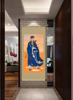 新款吕祖画像挂画吕洞宾纯阳祖师孚佑帝君神像丝绢卷轴画道场供奉
