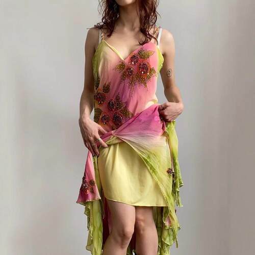 2025Women Elegant Embroidered Floral Dress Print Sequins