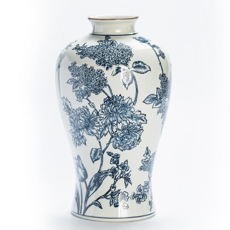 青花瓷绣球花陶瓷花瓶东方青花瓷新中式花瓶玄关摆件客厅陶瓷摆件