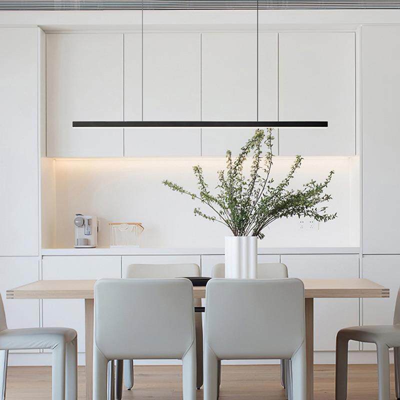 极简餐厅吊灯全铜现代吧台北欧工作室设计师几何黑色一字长条灯