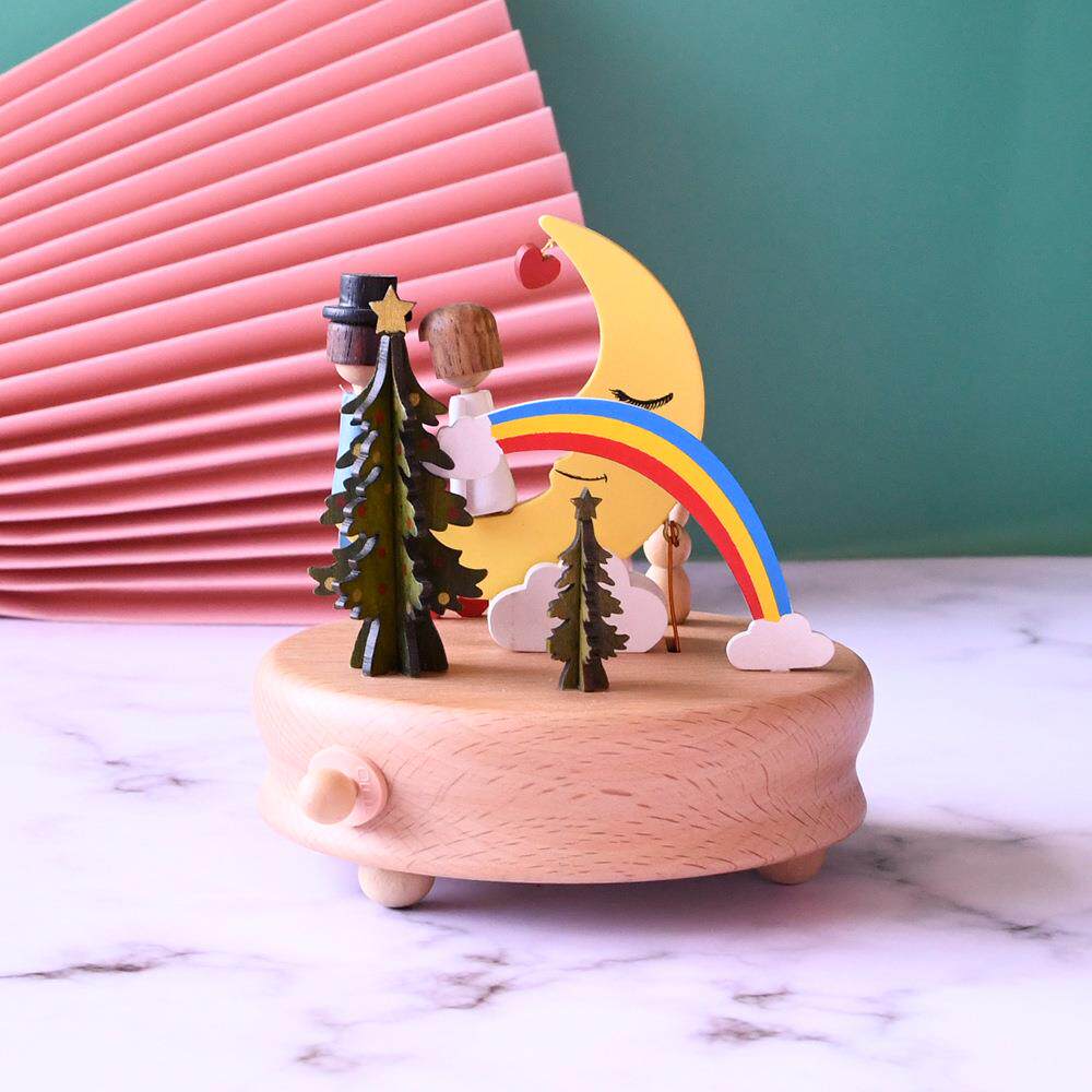 情人节520木质八音盒彩绘彩虹音乐盒爱情故事复古摆件工艺品