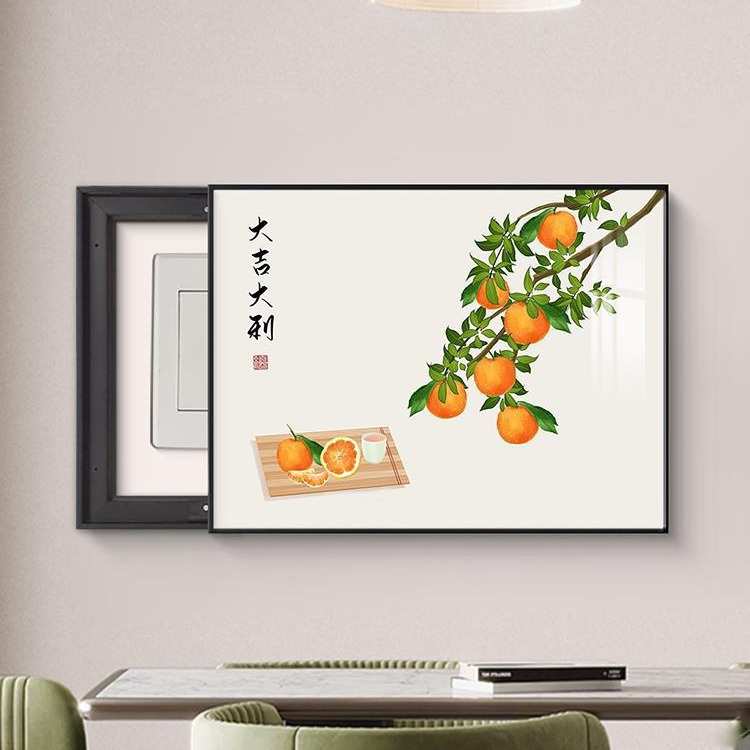 壁画中式盒箱电表箱装饰画茶室电表客厅配电箱电闸免打孔挂画遮挡