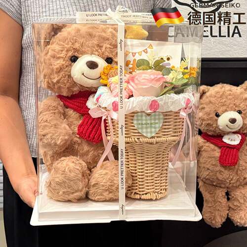 德国永生花束情人节礼物可爱围巾小熊公仔送闺蜜女友男生生日玩偶