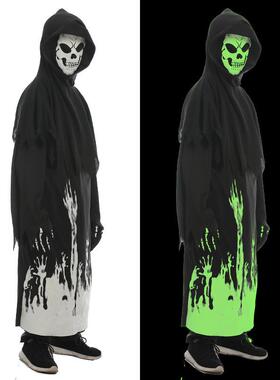 夜光黑袍死神服装cosplay万圣节派对搞怪骷髅架荧光角色扮演装扮