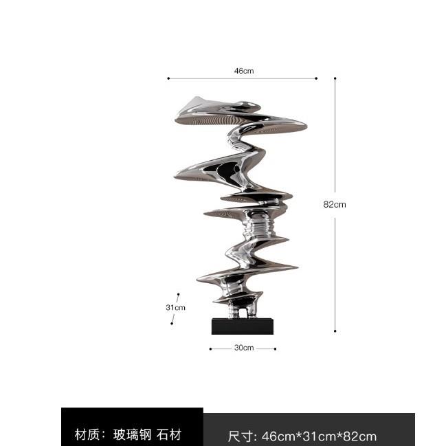 几何抽象雕塑摆件玻璃钢电镀银色酒店大堂艺术品落地售楼部楼梯角
