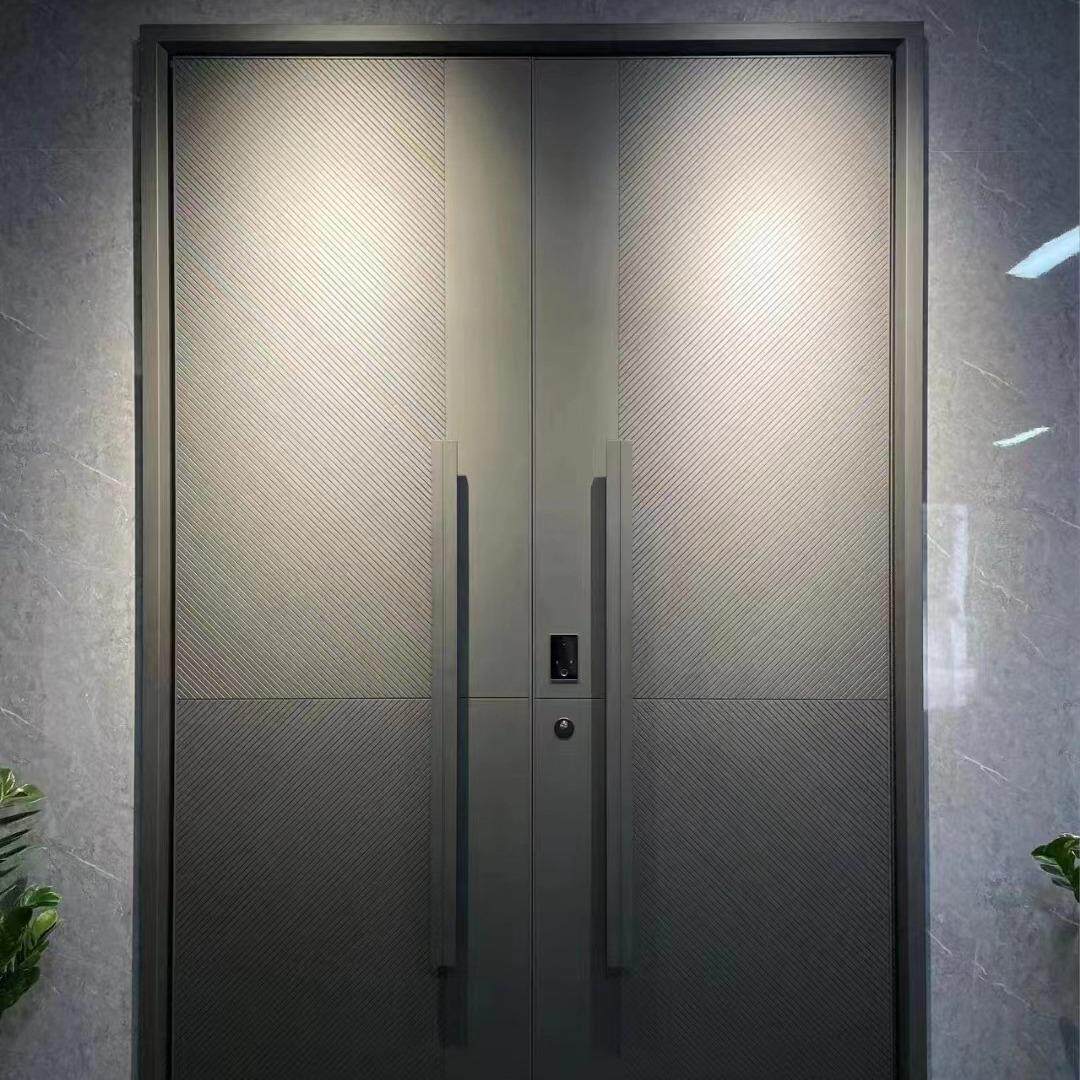 现代简约轻奢入户防盗门风水大门精雕铸铝小区入户门对开门双开门