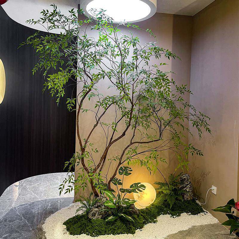 高端南迪纳竹子模拟绿色植物室内景观楼梯窗户装饰地板装饰斯堪的