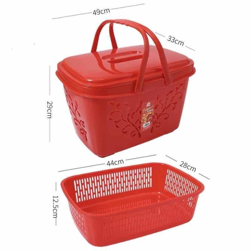 大号框框篮提篮买篮菜篮塑料蓝两层子长购物方形超市胶篮子篮盖手