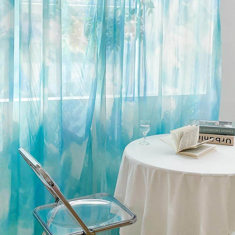 ins风透光窗帘渐变雪纺纱天空水彩窗纱飘窗帘布飘逸窗幔阳台纱帘,居家布艺,成品窗帘,淘宝优惠券,粉丝福利购,淘宝优惠卷