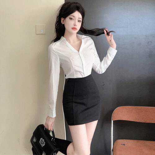 秋季女款性感修身衬衫包臀裙jk套装制服职业工作服时尚气质两件套