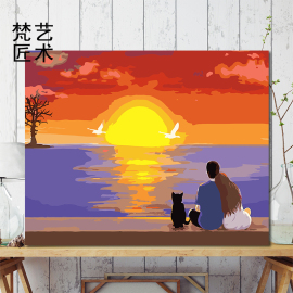 diy数字油画人物情侣七夕礼物，卡通定制油，彩画手工填色客厅装饰画