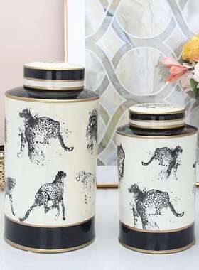 美式花插橙色罐软装客厅电视柜装饰插花瓶陶瓷工艺品摆件