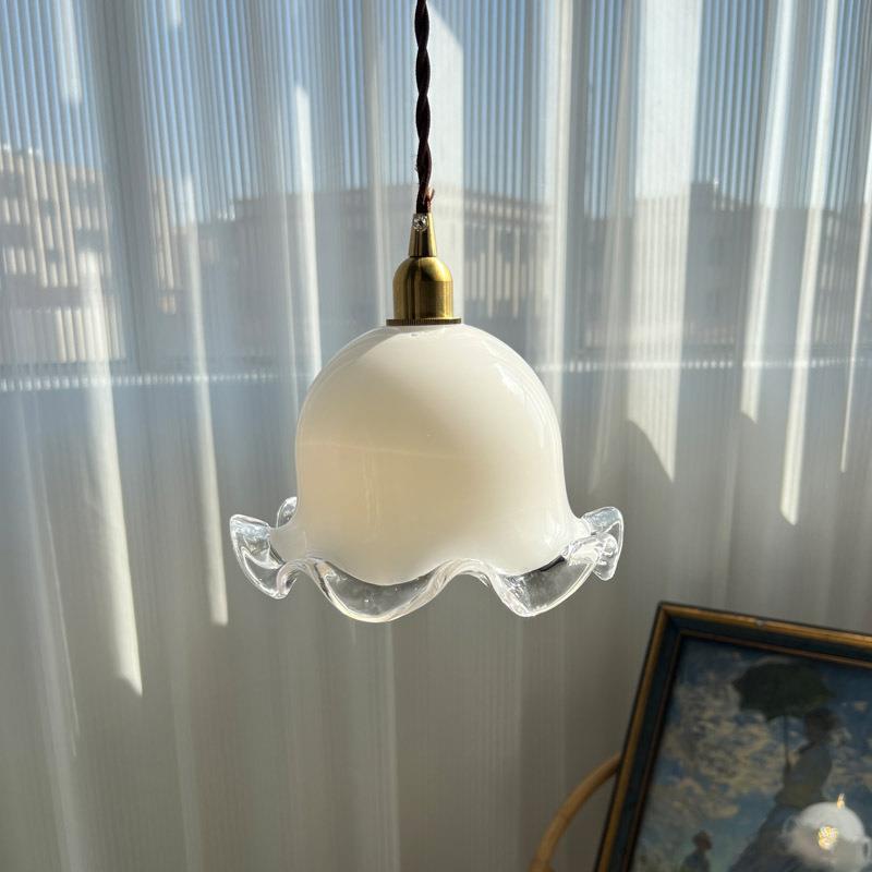 法式花苞小吊灯中古奶白玻璃餐厅吧台阳台床头单头灯具