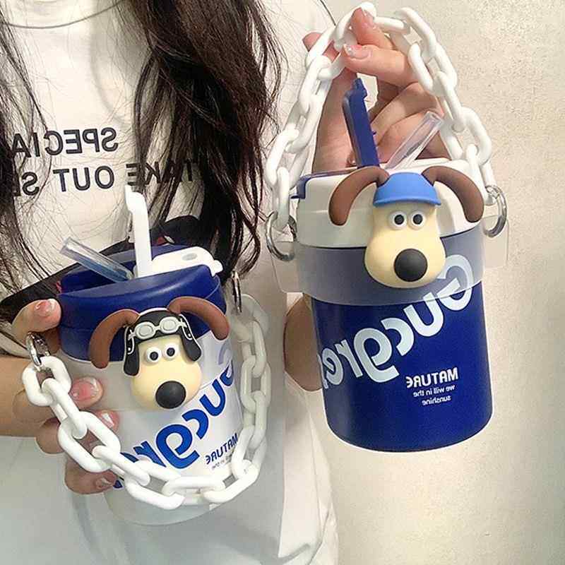 420毫升吨吨杯克莱因蓝色 办公室咖啡杯不锈钢吨吨保温杯吸管杯子