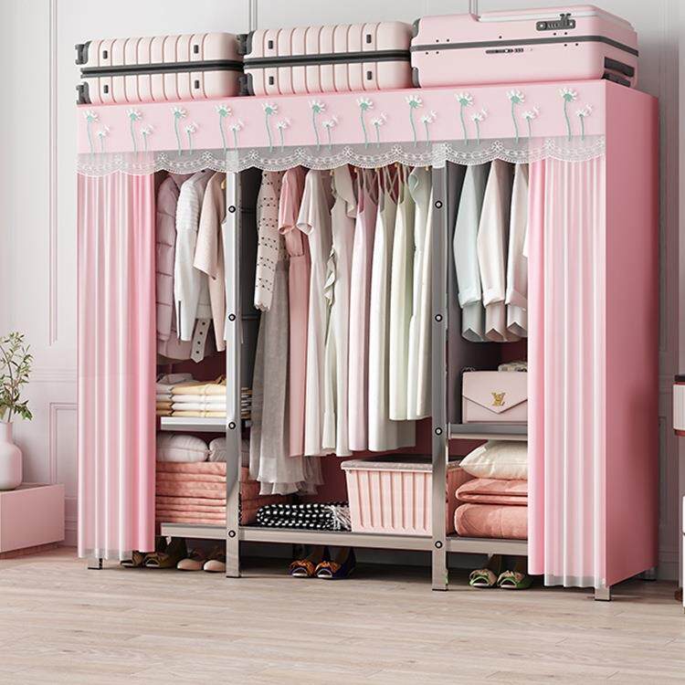 纱帘布不锈钢衣柜全钢架家用双人加厚钢管宿舍衣橱挂衣架结实稳J^