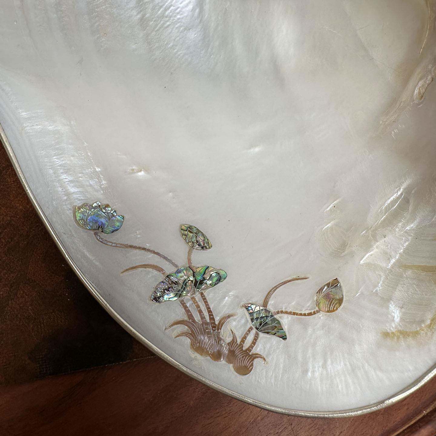 天然贝壳轻镶嵌螺钿荷花客装饰奢水果盘厅餐件桌面摆首饰品收JAU