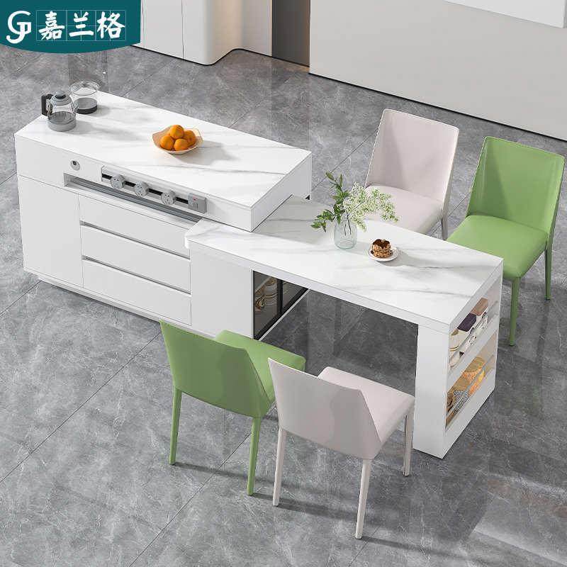 奶油风旋转岛台餐桌一体可伸缩开放式吧台厨房家用岩板中导台9E46,住宅家具,岩板餐桌,淘宝优惠券,粉丝福利购,淘宝优惠卷