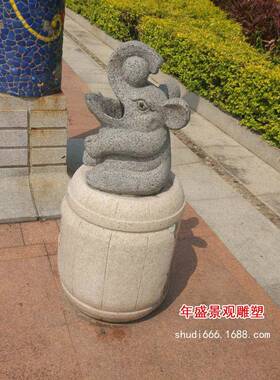卡通青蛙造型垃圾箱园林景观石雕摆件 公园环卫垃圾桶大理石造景