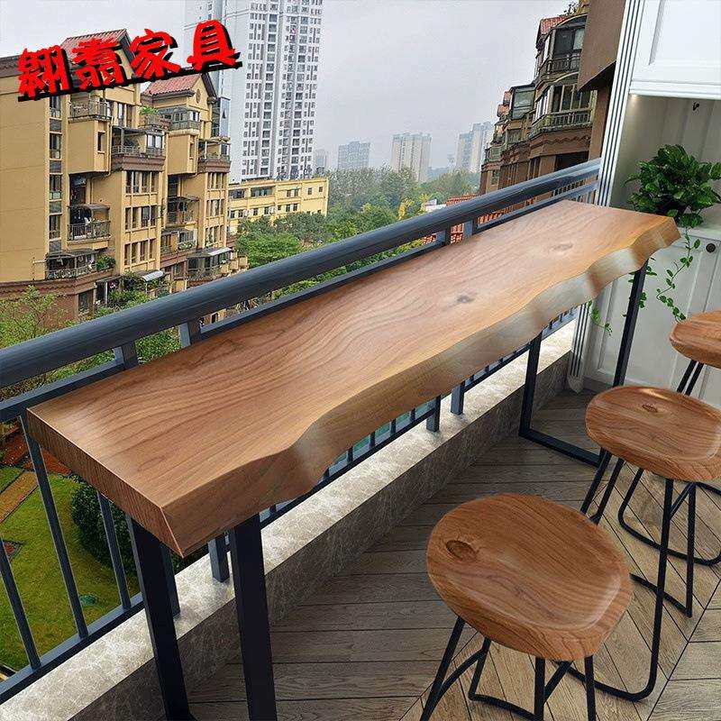 简约实木铁艺吧台桌椅组合奶茶店咖啡厅高脚桌阳台家用高脚椅