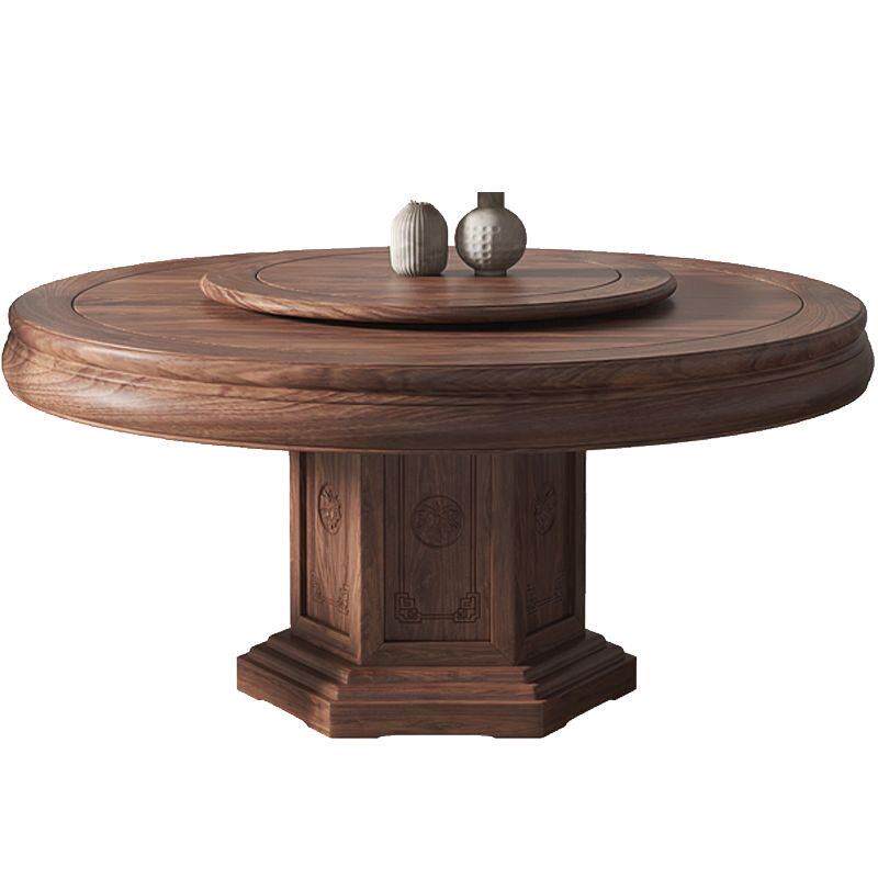 新中式南美黑胡桃木全实木餐桌椅组合大圆桌转盘吃饭桌子餐桌家用