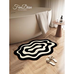 美式黑色浴室硅藻泥地垫吸水卫生间门口防摔防滑脚垫耐脏厕所地毯