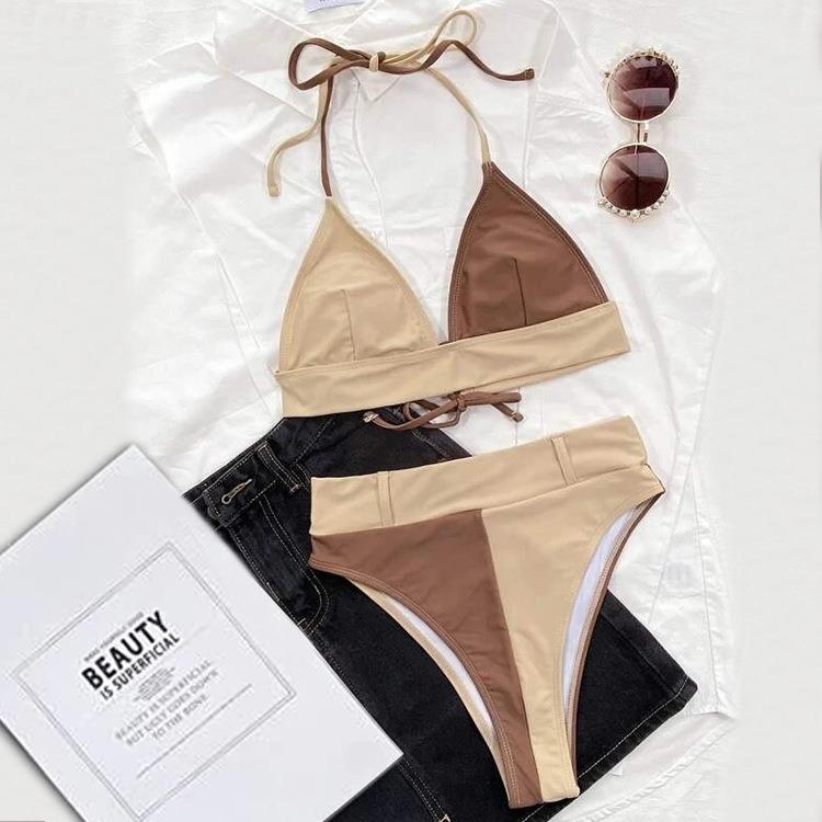 swimsuit bikini stitching color solid sexy swimsuit